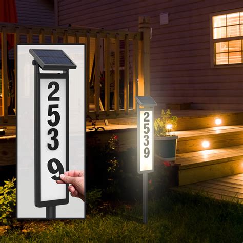 solar metal house number display|solar powered address stake sign.